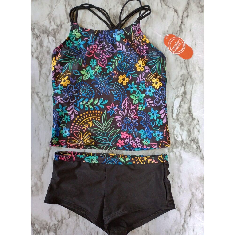 NWT Wonder Nation Swimsuit Tankini Boy Shorts Size Large 10/12